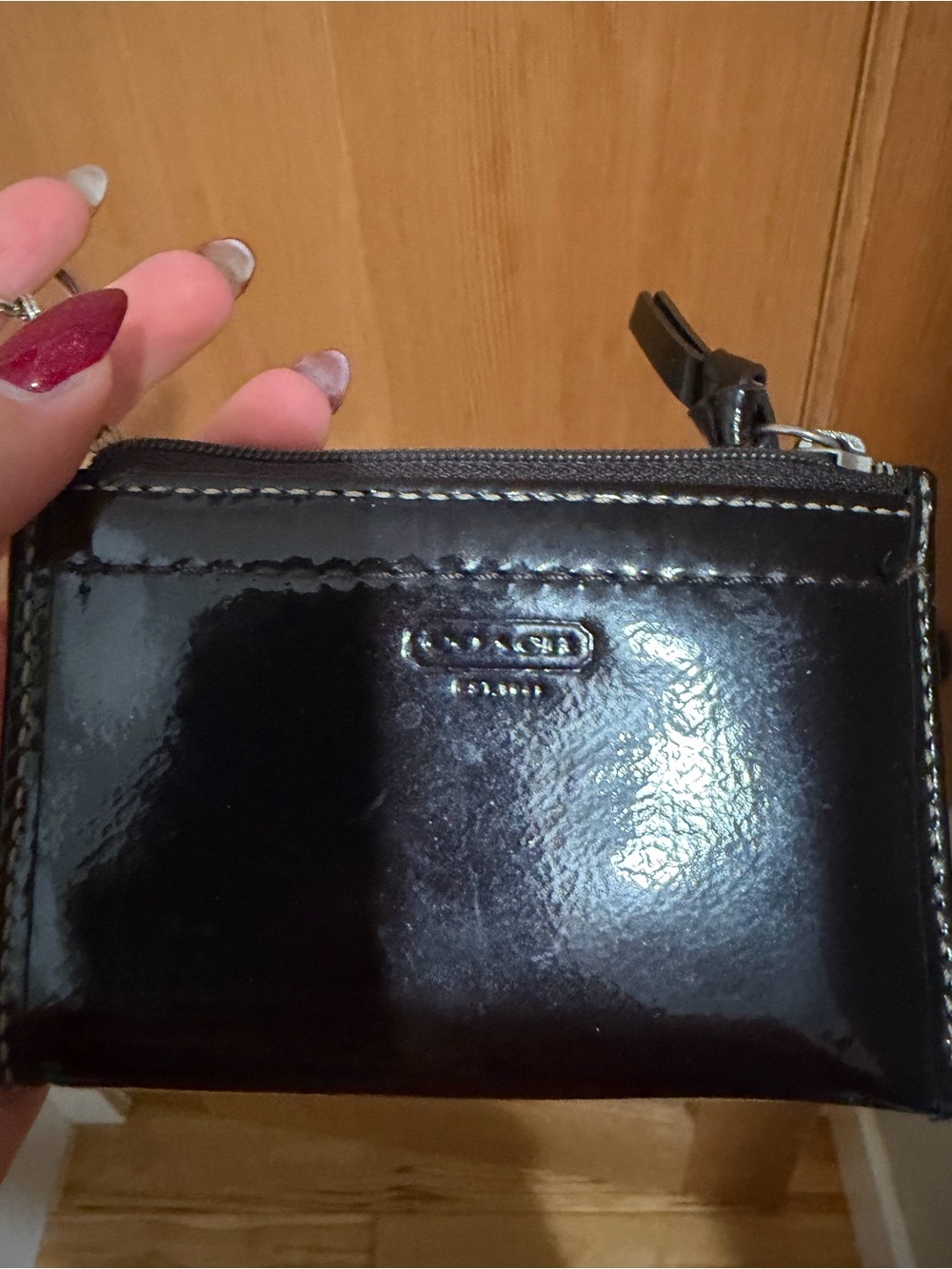 Y2K Coach Patent Leather Keychain Wallet in Dark Brown